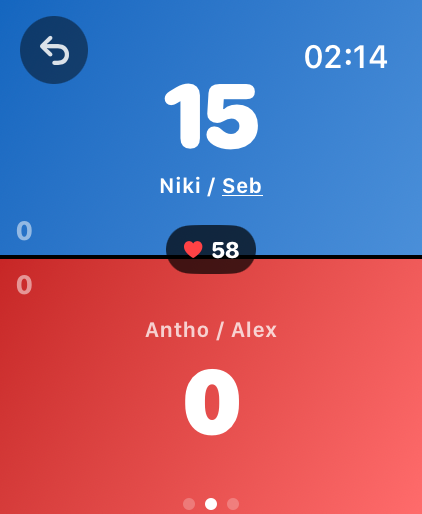SmashScore sur Apple Watch — 15 à 0