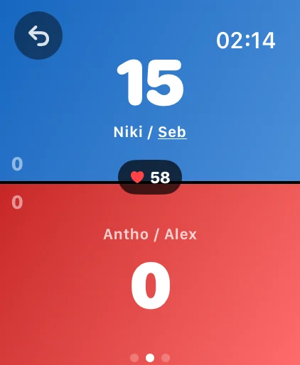 SmashScore sur Apple Watch — 15 à 0